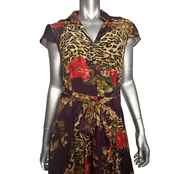 Robbie Bee Purple Animal & Floral Print Dress 6 - Picture 3 of 11